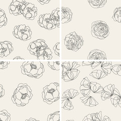 Vintage floral seamless patterns collection. Textures with hand drawn flowers. Elegance wedding delicate backgrounds.