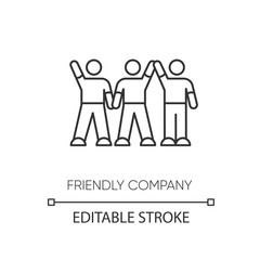 Friendly company pixel perfect linear icon. Thin line customizable illustration. Friendship, social communication, fellowship contour symbol. Vector isolated outline drawing. Editable stroke