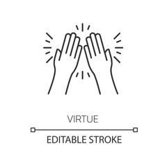 Fototapeta premium Virtue pixel perfect linear icon. Thin line customizable illustration. Selfless care, concern contour symbol. Charity relief, voluntary support. Vector isolated outline drawing. Editable stroke