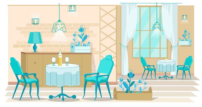 Cozy Interior Small Cafe, Vector Illustration.