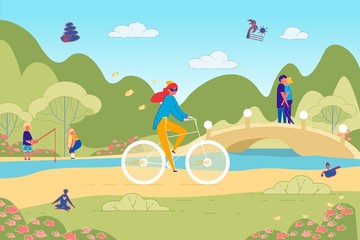 Spending Free Time on Bike Ride in Flowering Park.