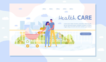 Young Family Health Care Flat Vector Landing Page