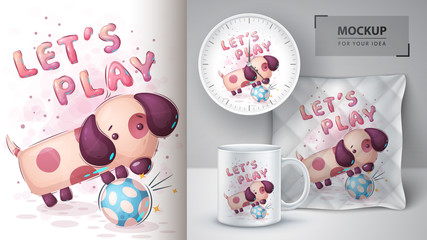 Dog play football - poster and merchandising.