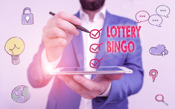 Writing note showing Lottery Bingo. Business concept for game of chance in which each player matches numbers printed