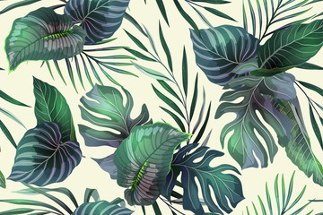 Seamless pattern with exotic leaves - 327427906