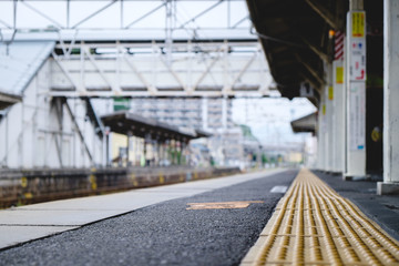 Floor from track in Miyajimaguchi Metro Station, Hiroshima, Japan