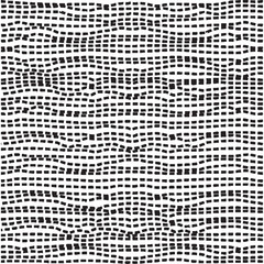 Horizontal and vertical crossing wavy dashed lines seamless pattern. Abstract wrapping texture in black and white colors. Vector eps8 illustration.