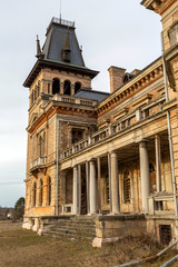 The abandoned Kegl castle in Csalapuszta, Hungary on a winter day.