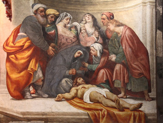 compianto sul Cristo morto; affresco sulla controfacciata del Duomo di Cremona