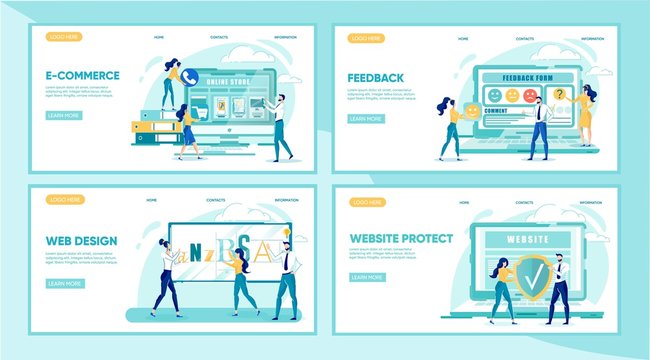 Software Engineers Designing Websites Banners Set.