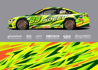 Fototapeta premium Car decal design vector. Graphic abstract stripe racing background designs for vehicle, race, rally, adventure and car racing livery.
