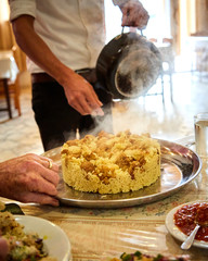 Traditional Maqluba with Cauliflower, Steaming