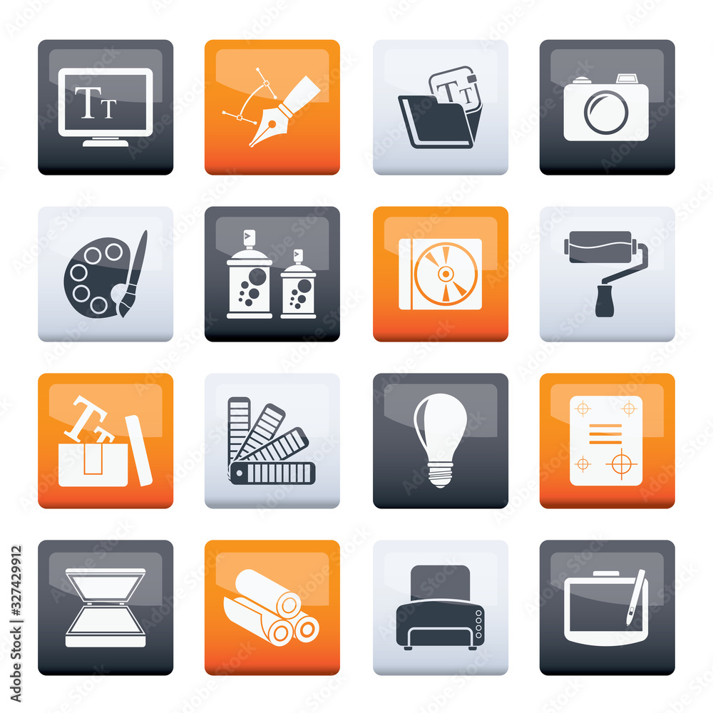 Fototapete graphic and website design icons over color background - vector icon set