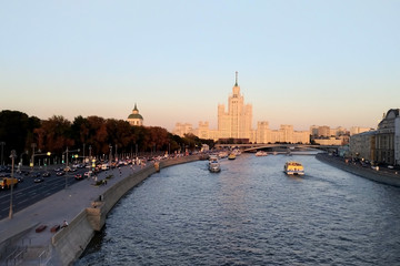 River navigation on the Moscow river. Summer, evening.