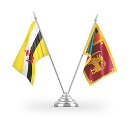 Sri Lanka and Brunei table flags isolated on white 3D rendering