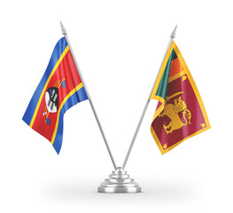 Sri Lanka and Eswatini Swaziland table flags isolated on white 3D rendering