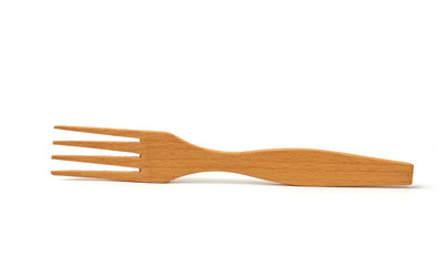 wooden yellow fork isolated on white background, vintage appliance