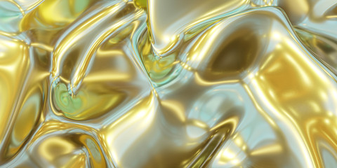 glossy golden metal fluid glossy mirror water effect background backdrop texture 3d render illustration