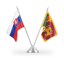 Sri Lanka and Slovakia table flags isolated on white 3D rendering