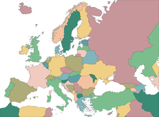 Obraz premium Political map of Europe and the surrounding region