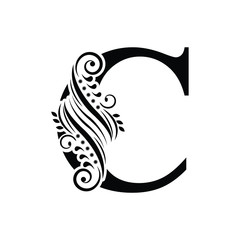 letter C. Black letters.  flower   beautiful capital alphabet 