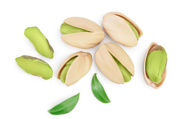 pistachio isolated on white background with clipping path and full depth of field. Top view. Flat lay