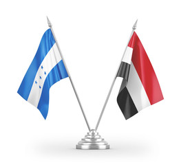 Yemen and Honduras table flags isolated on white 3D rendering