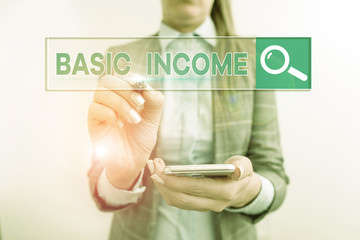 Conceptual hand writing showing Basic Income. Concept meaning periodic cash payment unconditionally...