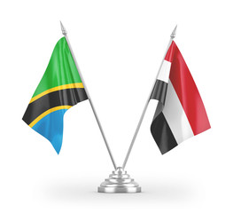 Yemen and Tanzania table flags isolated on white 3D rendering
