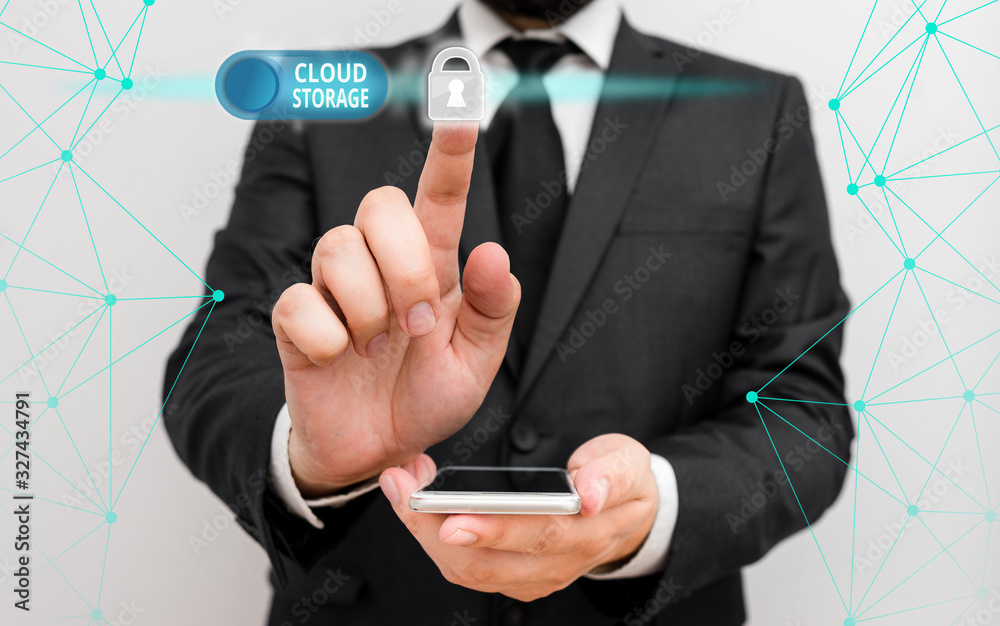 Poster handwriting text cloud storage. conceptual photo the digital data is stored and managed in logical p