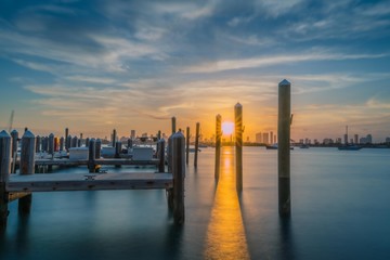 sunset miami florida water sun pier sea sky horizon night landscape river dusk urban architecture sunrise ocean bridge beach dock cloud