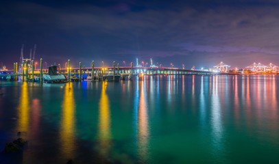 night bridge lighting sea water city skyline river landscape dusk harbor architecture sky impressions lighting industry town miami