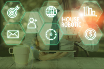 Word writing text House Robotic. Business photo showcasing Programmable powered machines that perform household chores
