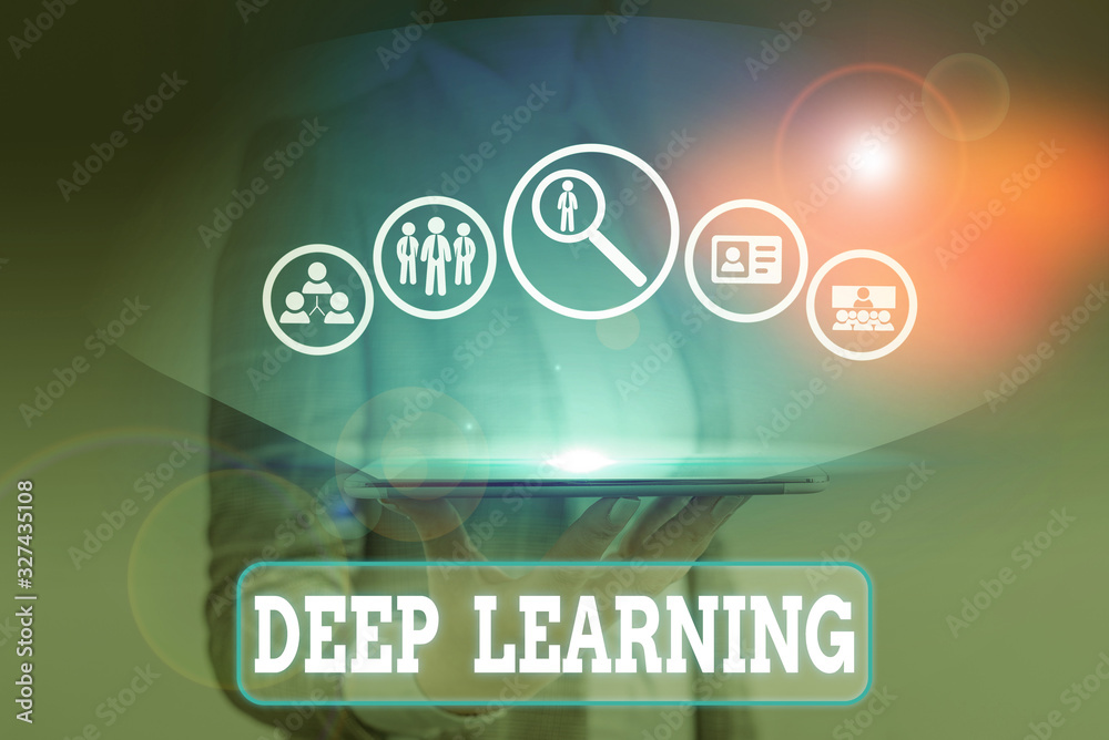 Poster writing note showing deep learning. business concept for the collection of algorithms used in machin