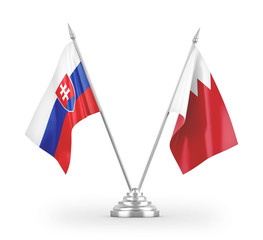 Bahrain and Slovakia table flags isolated on white 3D rendering