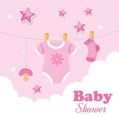 baby shower card with decoration hanging vector illustration design