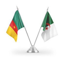 Algeria and Cameroon table flags isolated on white 3D rendering