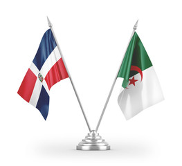 Algeria and Dominican Republic table flags isolated on white 3D rendering