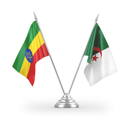 Algeria and Ethiopia table flags isolated on white 3D rendering