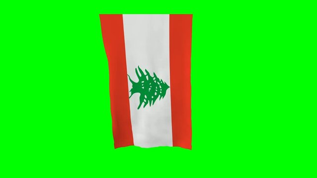 3d rendering lebanon flag waving animation isolated on green screen background. vertical position.