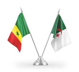 Algeria and Senegal table flags isolated on white 3D rendering