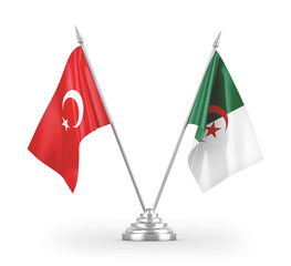 Algeria and Turkey table flags isolated on white 3D rendering