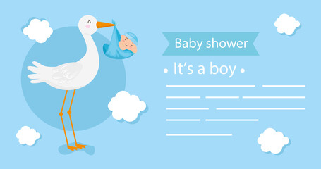 baby shower card with stork and decoration vector illustration design