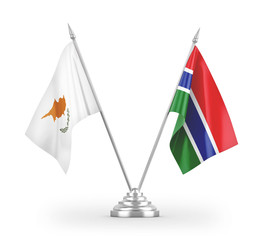 Gambia and Cyprus table flags isolated on white 3D rendering