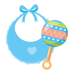 rattle baby with baby bib isolated icon vector illustration design
