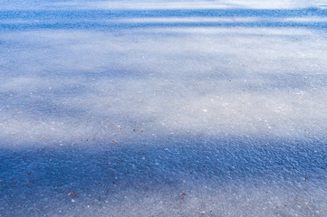 Blue ice on a frozen lake