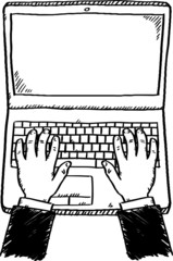 Doodle of hands working on laptop computer