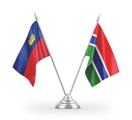 Gambia and Liechtenstein table flags isolated on white 3D rendering