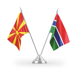 Gambia and North Macedonia table flags isolated on white 3D rendering