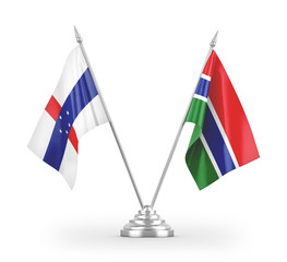 Gambia and Netherlands Antilles table flags isolated on white 3D rendering